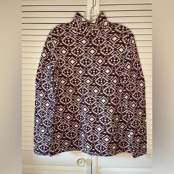 Duluth Women Mock Turtleneck Purple White Aztec Print Sweater S’no Sweat Medium - Picture 4 of 16